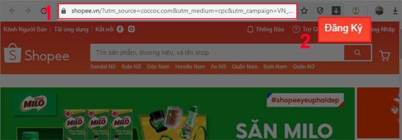 Truy cập trang web Shopee
