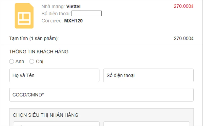 Điền đầy đủ thông tin cá nhân