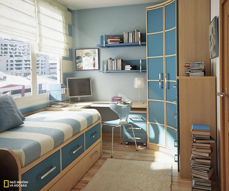 Sử dụng sơn tường họa tiết sọc ngang tạo cảm giác căn phòng rộng rãi hơn