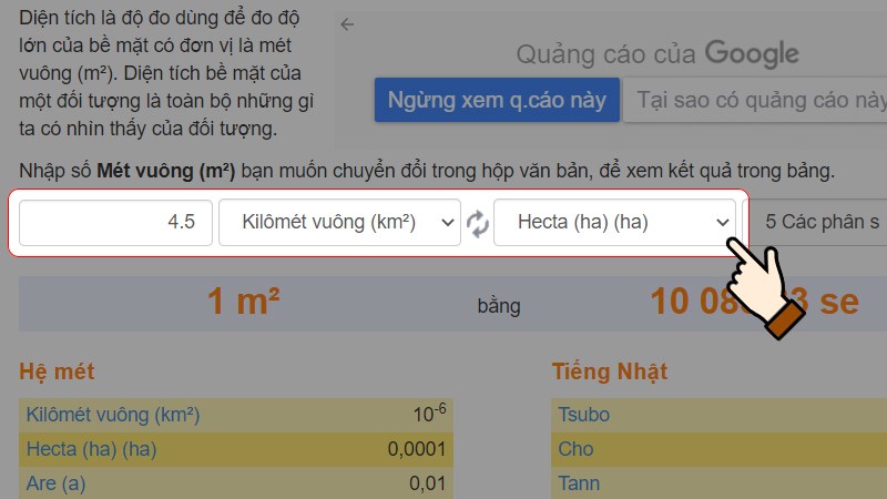 Đổi 1 km2 bằng bao nhiêu m2