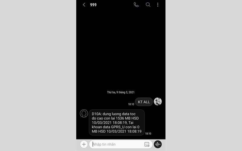 Kết quả kiểm tra dung lượng của gói cước