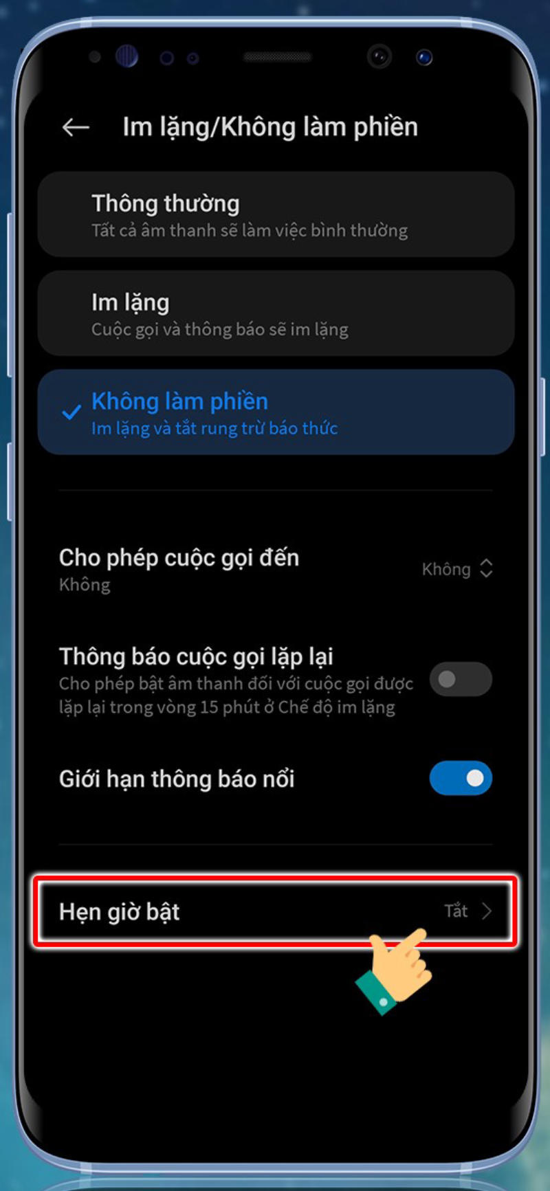Thêm lịch mở chế độ