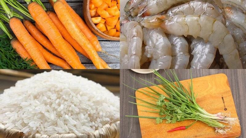 Nguyên liệu nấu cháo tôm cà rốt