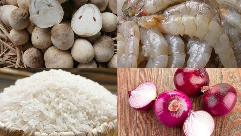 Nguyên liệu nấu cháo tôm nấm rơm