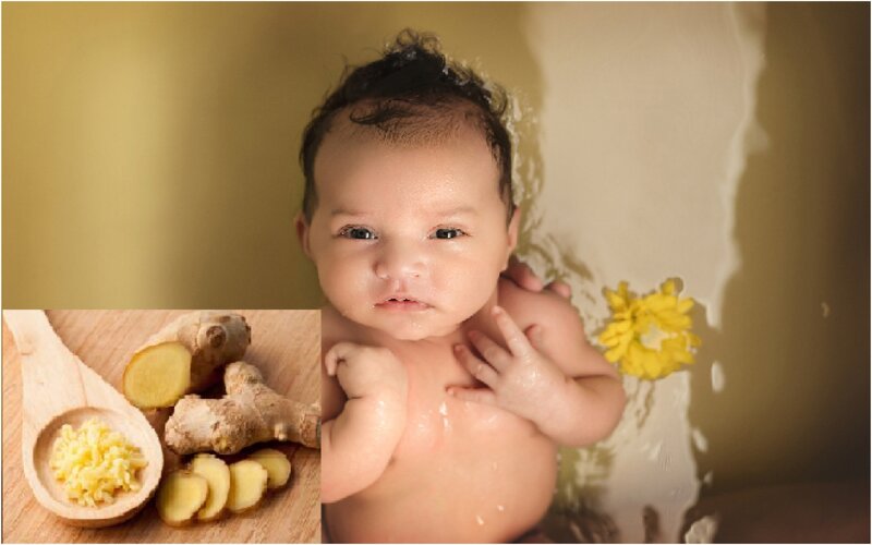 Nấu nước gừng ấm cho bé tắm