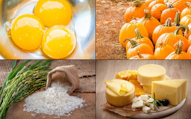 Nguyên liệu nấu cháo trứng gà cùng bí đỏ