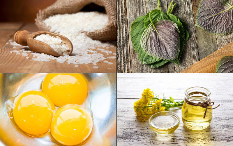 Nguyên liệu nấu cháo trứng gà cùng tía tô