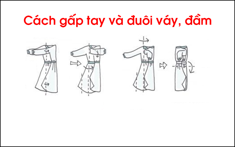 Tiến hành gấp tay và đuôi của váy, đầm