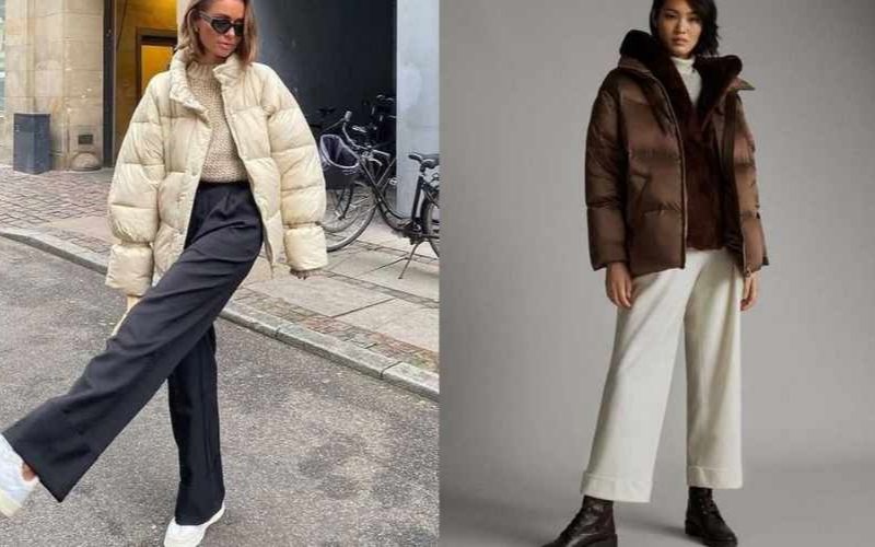 Phối áo khoác phao nữ với quần culottes