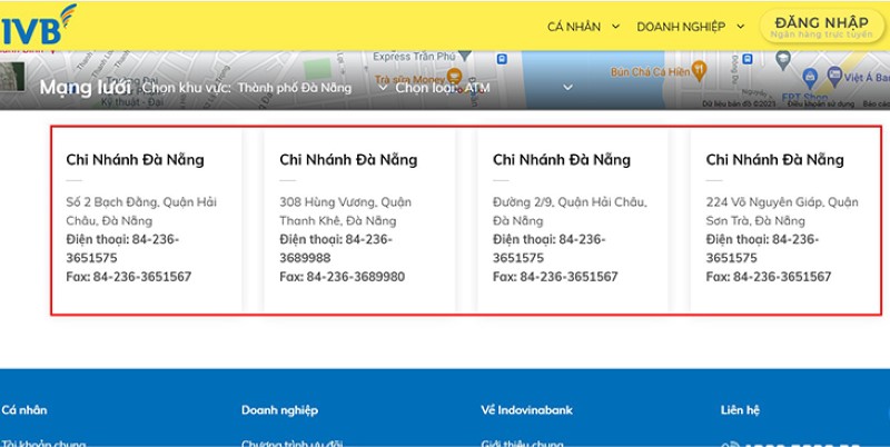 Kiểm tra kết quả. Bạn sẽ xem được tên chi nhánh, địa chỉ, điện thoại và fax.