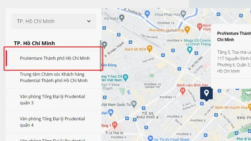 Nhấp vào văn phòng giao dịch có vị trí gần bạn