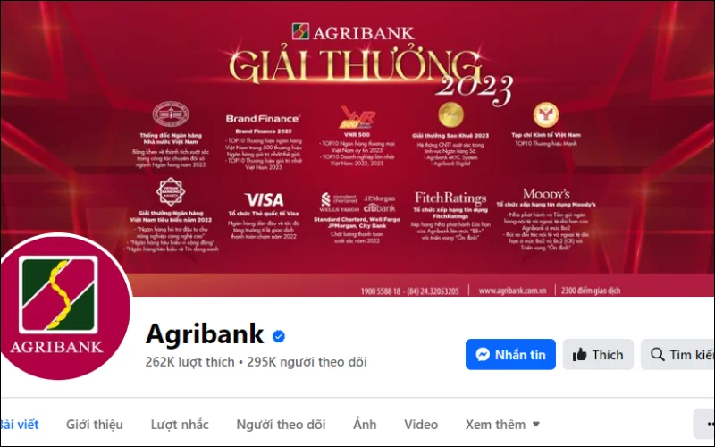 Gửi tin nhắn đến tổng đài qua fanpage Agribank