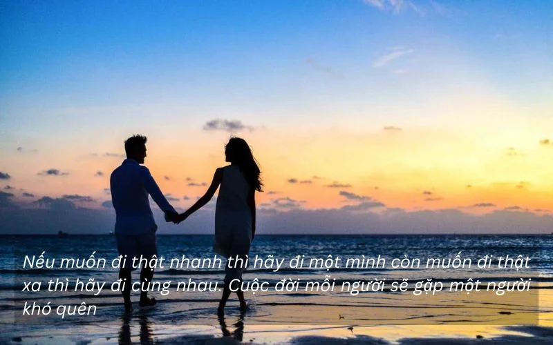 Nếu muốn đi thật nhanh thì hãy đi một mình còn muốn đi thật xa thì hãy đi cùng nhau. Cuộc đời mỗi người sẽ gặp một người khó quên