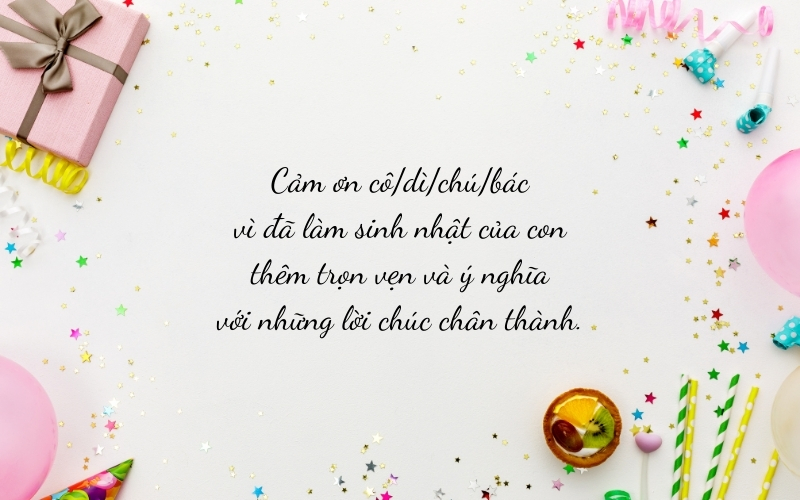 Lời cảm ơn sinh nhật dành cho cô, dì, chú, bác
