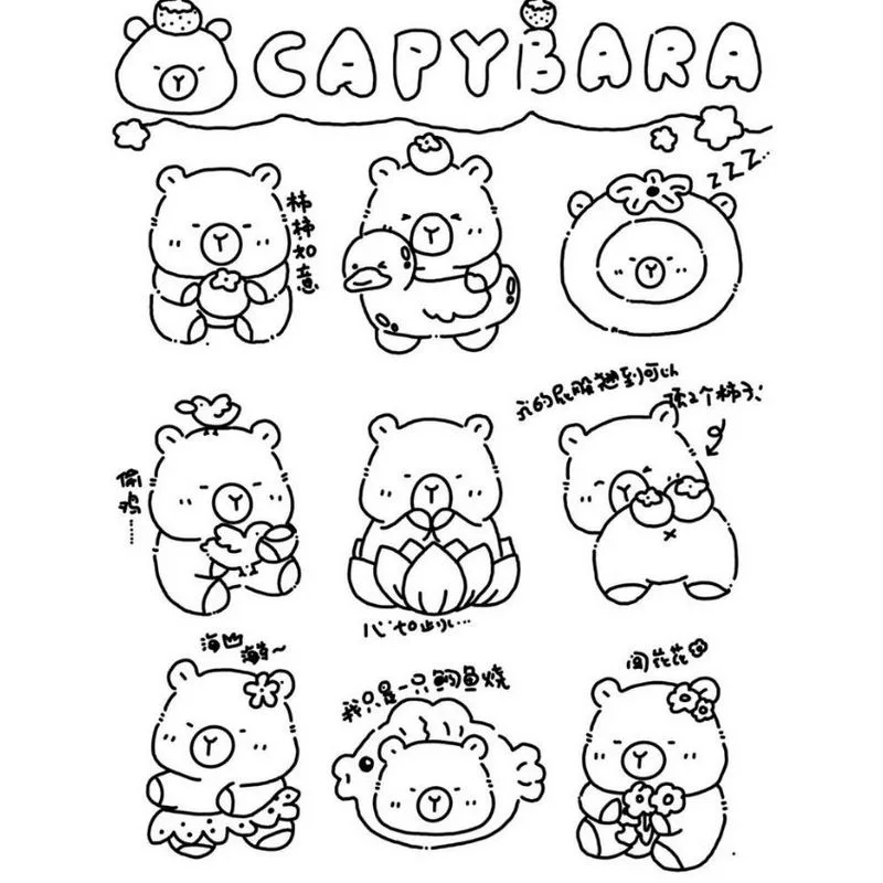Tranh tô màu Capybara chibi số 4