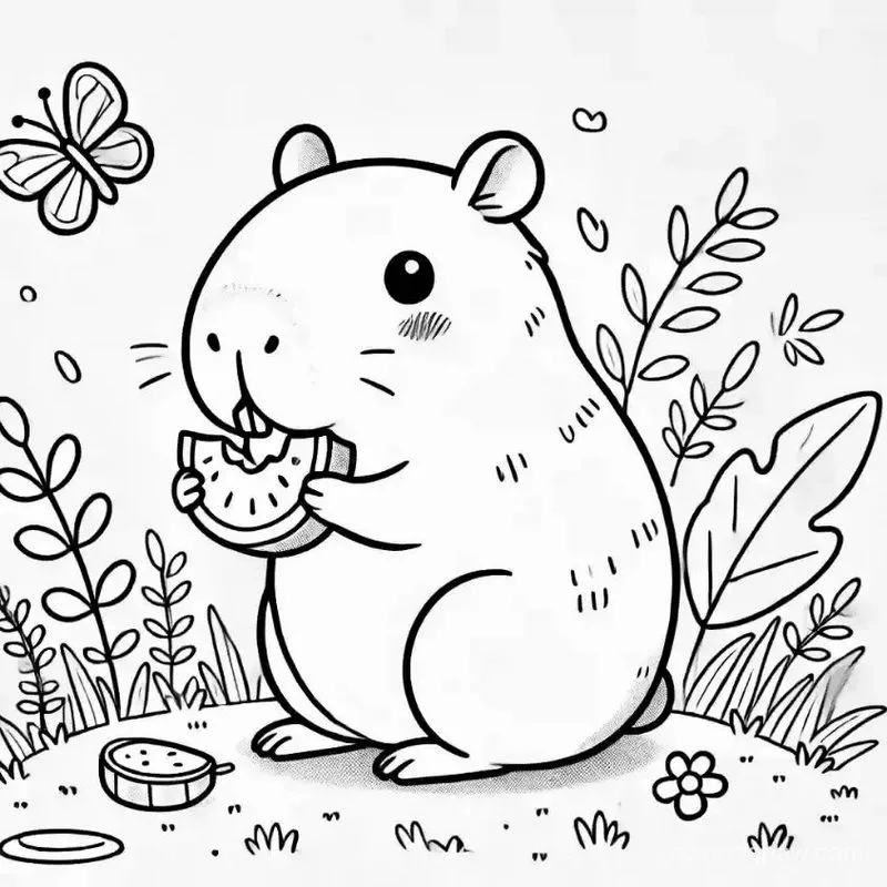 Tranh tô màu Capybara dễ thương 1