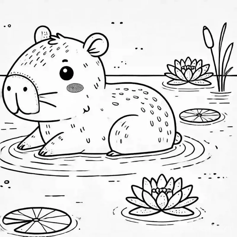 Tranh tô màu Capybara dễ thương 19