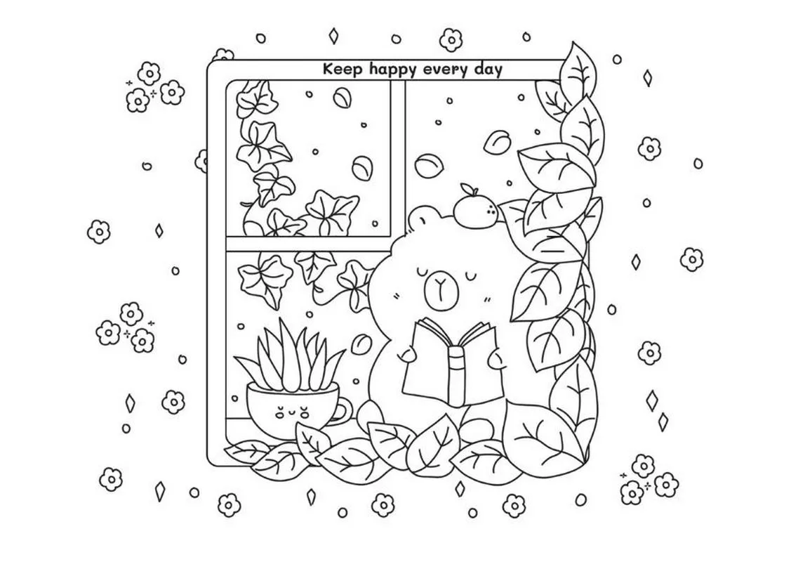 Tranh tô màu Capybara chibi số 7