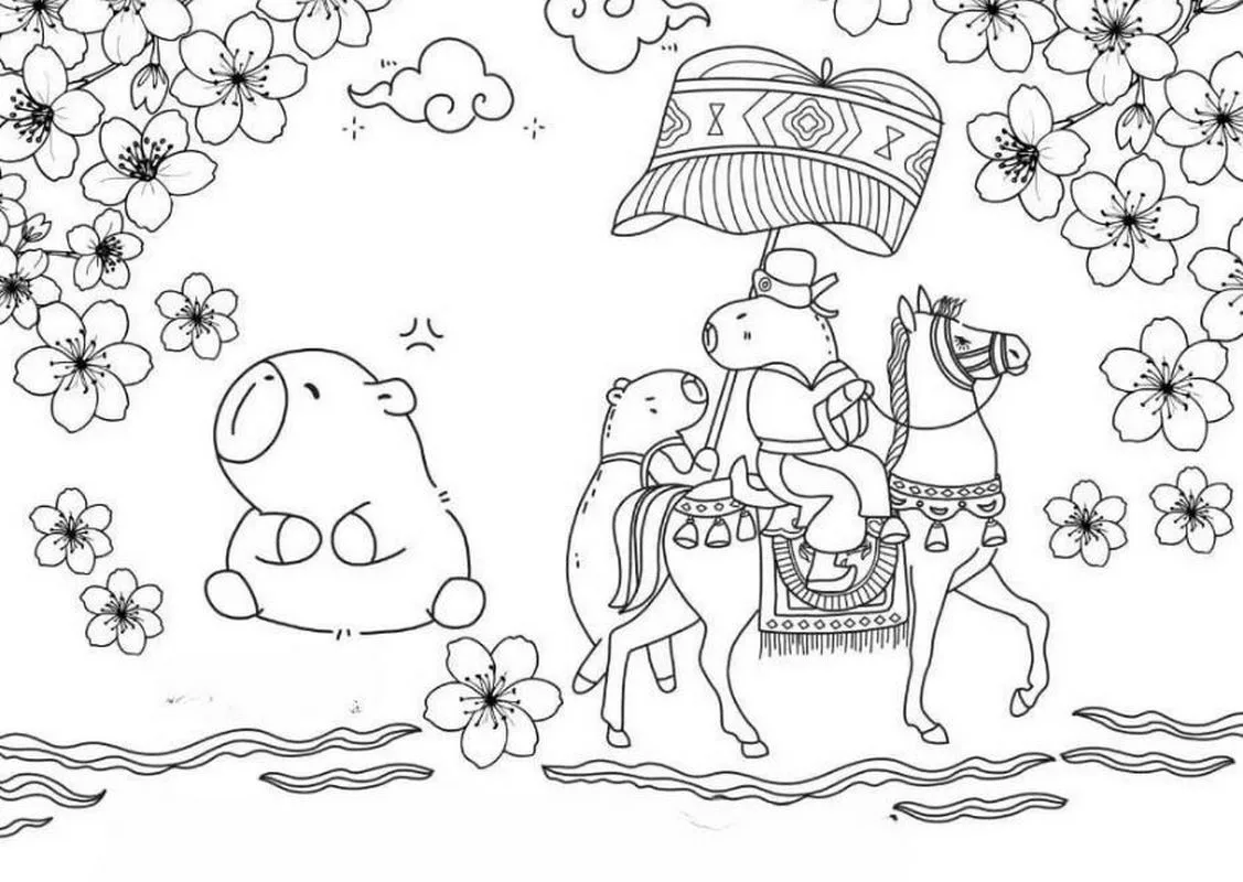 Tranh tô màu Capybara chibi số 12