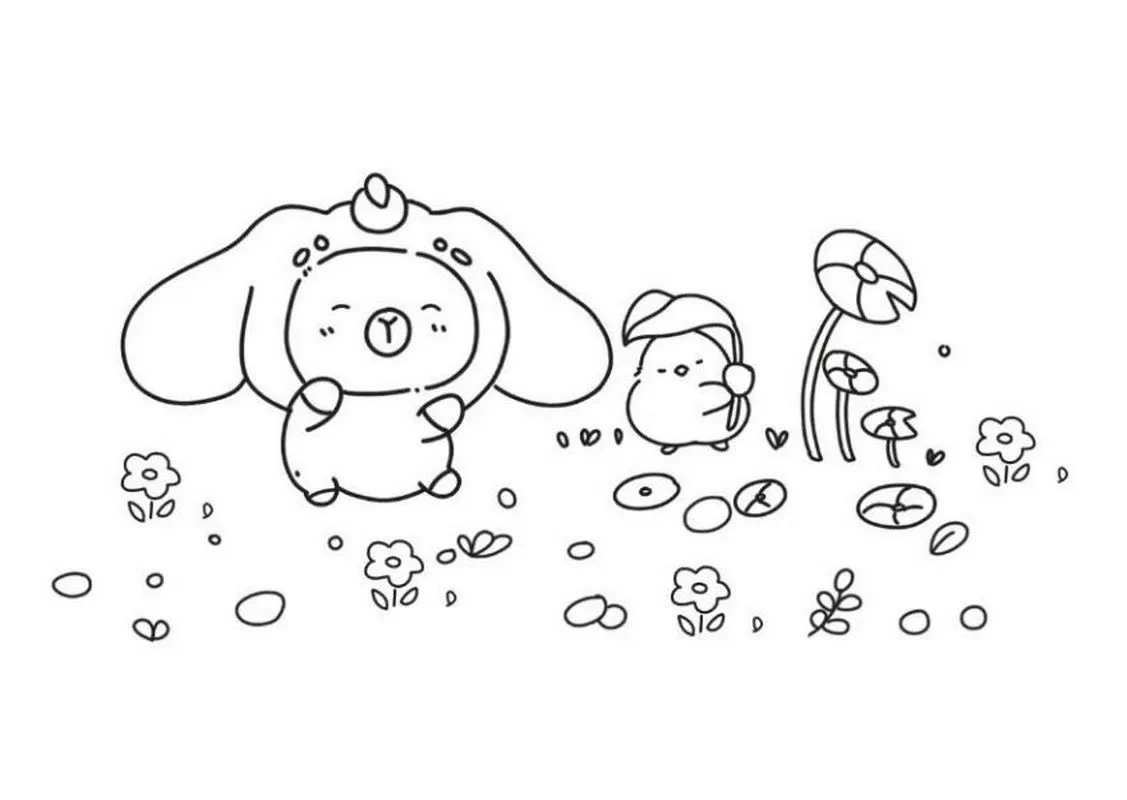 Tranh tô màu Capybara chibi số 10
