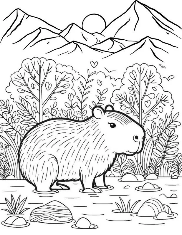 Tranh tô màu Capybara vui nhộn 20