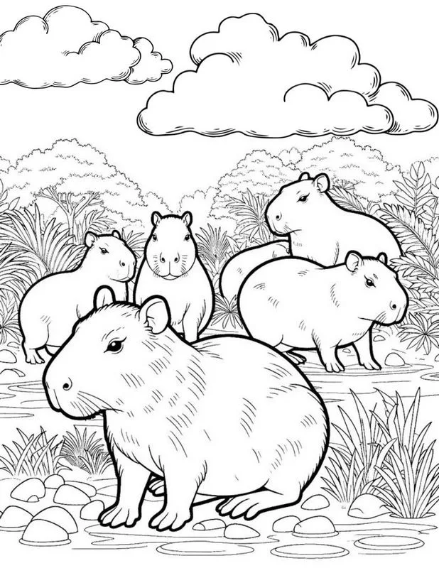 Tranh tô màu Capybara dễ thương 9