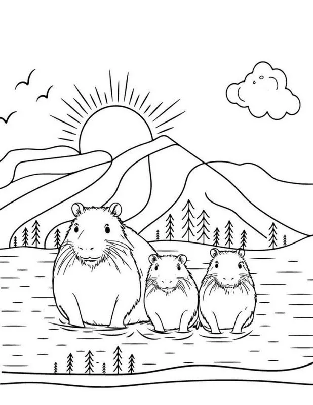 Tranh tô màu Capybara vui nhộn 23